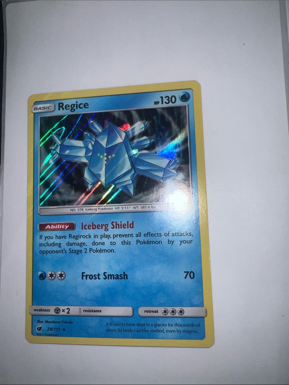 Pokemon Regice Holographic Trading Card - Blue Yellow